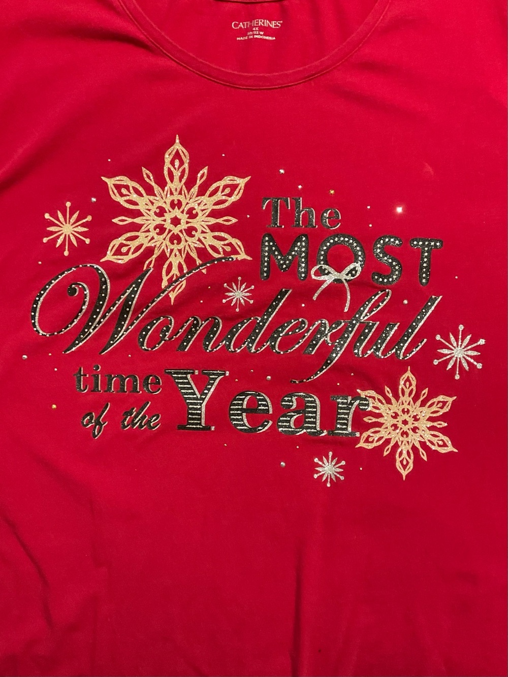 Catherines Red Christmas Tee with Gold MOST WONDERFUL TIME OF THE YEAR 4X 30/32W